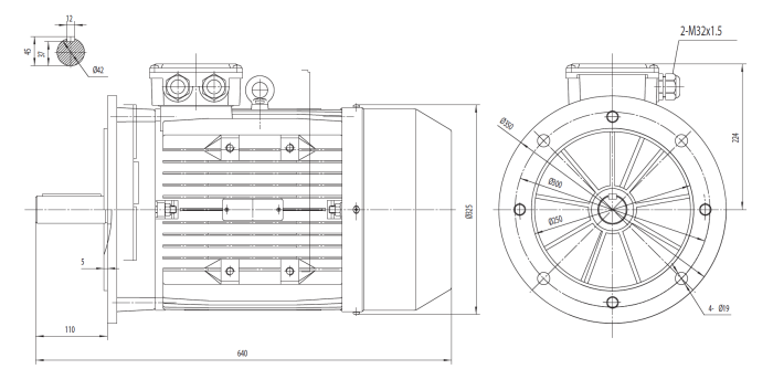 Dimensiuni Motor electric trifazat 15kw 1400rpm 160 B5