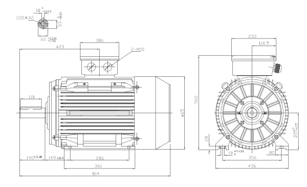 Motor electric trifazat 18.5kw 750rpm 225 B3 - Dimensiuni Motor electric trifazat 18.5kw 750rpm 225 B3