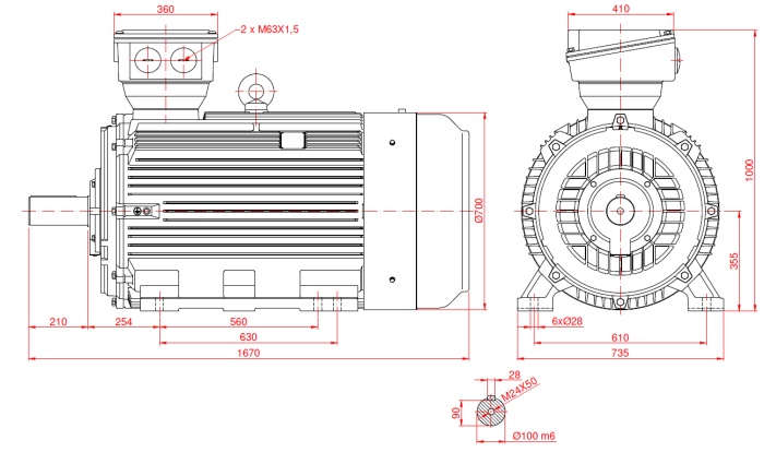 Dimensiuni Motor electric trifazat 200kw 750rpm 355 B3