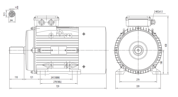 Motor electric trifazat 22kw 1400rpm 180 B3 IE2 aLL - Dimensiuni Motor electric trifazat 22kw 1400rpm 180