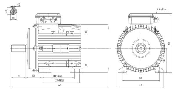 Motor electric trifazat 22kw 1400rpm 180 B3 IE2 aLL - Dimensiuni Motor electric trifazat 22kw 1400rpm 180 B3 1