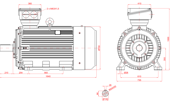 Motor trifazat 250kw 1400rpm 355B3 Atex zona 2 3G - Dimensiuni Motor electric trifazat 250kw 1400rpm 355 B3 1