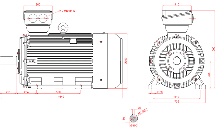Motor electric trifazat 250kw 1400rpm 355 B3 - Dimensiuni Motor electric trifazat 250kw 1400rpm 355 B3 1