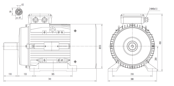 Motor electric trifazat 30kw 1400rpm 200 B3 IE2 aLL - Dimensiuni Motor electric trifazat 30kw 1400rpm 200 B3