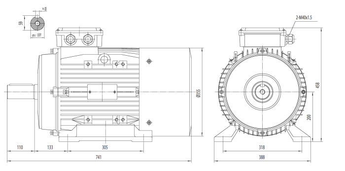 Motor electric trifazat 30kw 1400rpm 200 B3 - Dimensiuni Motor electric trifazat 30kw 1400rpm 200 B3