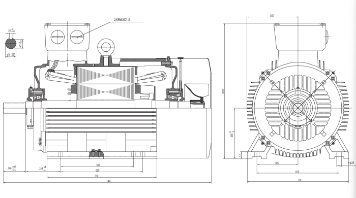 Dimensiuni Motor electric trifazat 315kw 3000rpm 355 B3