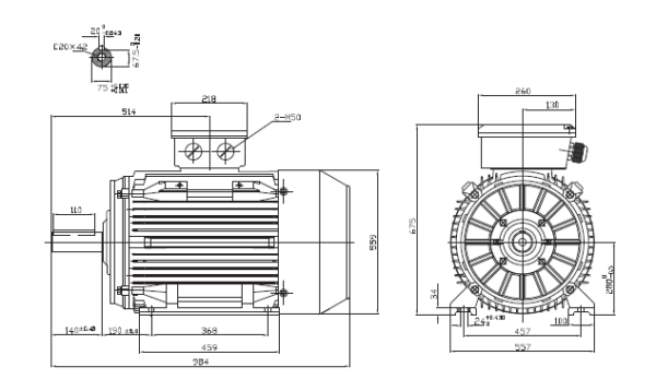 Dimensiuni Motor electric trifazat 45kw 1000rpm 280 B3