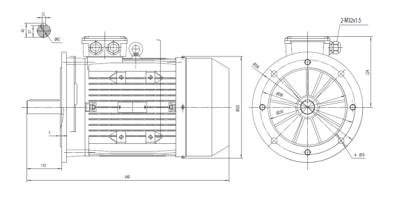 Dimensiuni Motor electric trifazat 4kw 750rpm 160 B5