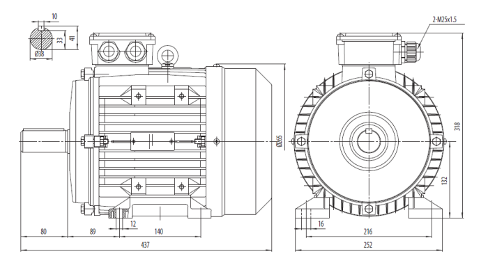 Dimensiuni Motor electric trifazat 5.5kw 1400rpm 132 B3