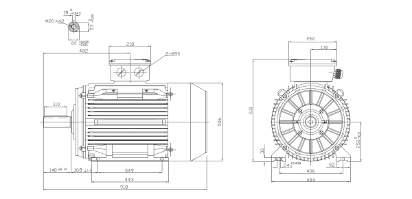 Dimensiuni Motor electric trifazat 55kw 3000rpm 250 B3