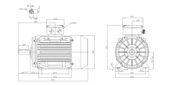 Dimensiuni Motor electric trifazat 55kw 3000rpm 250 B3