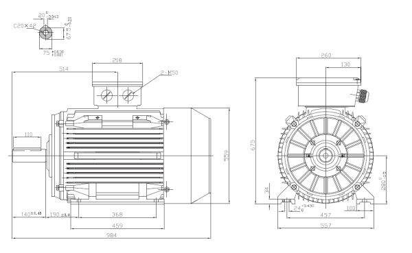 Dimensiuni Motor electric trifazat 75kw 1400rpm 250 B3