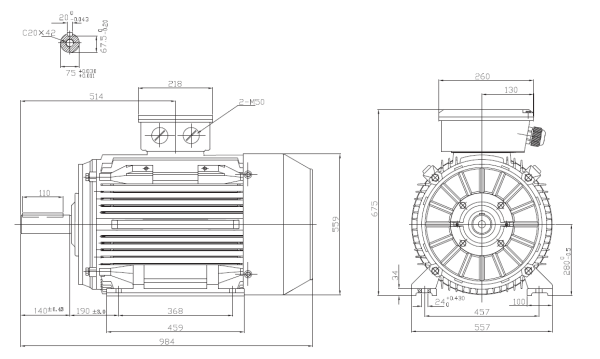 Dimensiuni Motor electric trifazat 75kw 1400rpm 280 B3