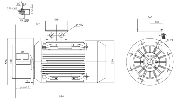 Dimensiuni Motor electric trifazat 75kw 1400rpm 280 B5