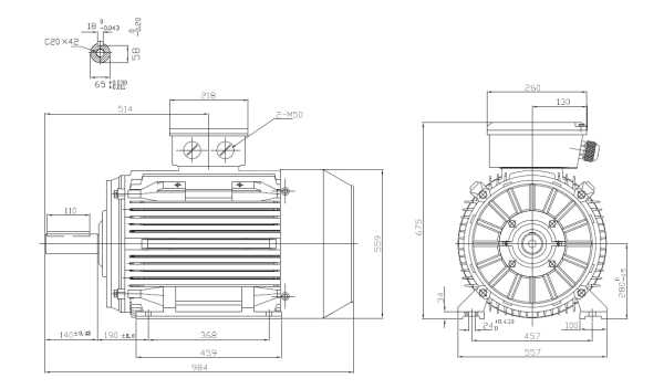 Motor electric trifazat 75kw 3000rpm 280 B3 IE2 aLL - Dimensiuni Motor electric trifazat 75kw 3000rpm 280 B3