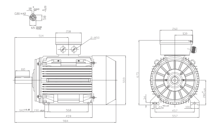 Motor electric trifazat 75kw 3000rpm 280 B3 - Dimensiuni Motor electric trifazat 75kw 3000rpm 280 B3