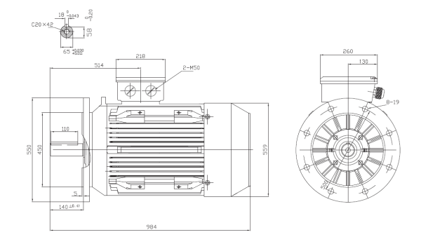 Motor electric trifazat 75kw 3000rpm 280 B5 IE2 aLL - Dimensiuni Motor electric trifazat 75kw 3000rpm 280 B5