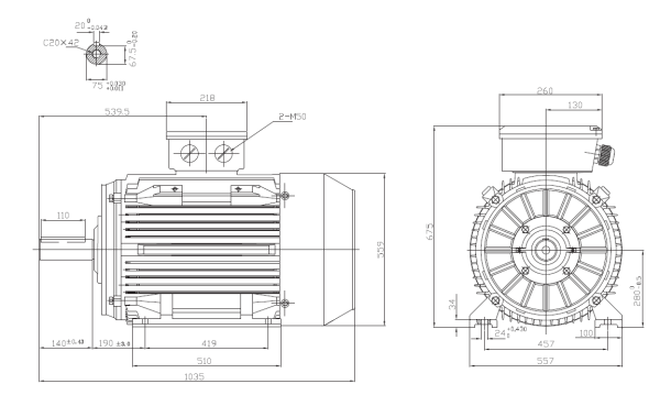 Motor electric trifazat 90kw 1400rpm 280 B3 IE2 aLL - Dimensiuni Motor electric trifazat 90kw 1400rpm 280 B3
