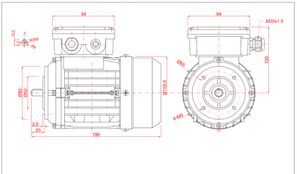 Motor electric trifazat 0 09kw 1400rpm 56 B14 1