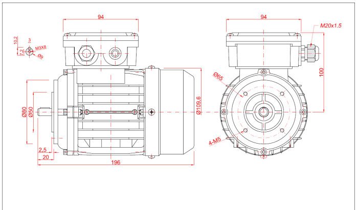 Motor electric trifazat 0 09kw 1400rpm 56 B14 1