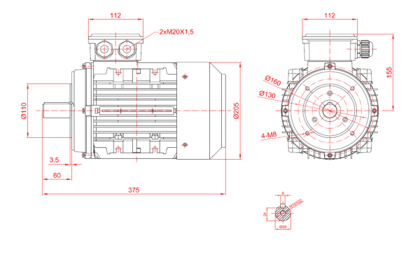 Motor electric trifazat 0 75kw 750rpm 100 B14 1