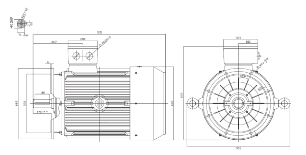 Dimensiuni Motor electric trifazat 75kw 1000rpm 315 B5