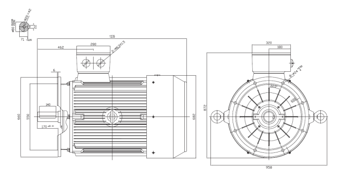 Dimensiuni Motor electric trifazat 75kw 1000rpm 315 B5