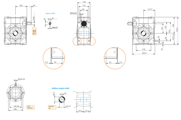 Dimensiuni reductor melcat cu ax la intrare 110