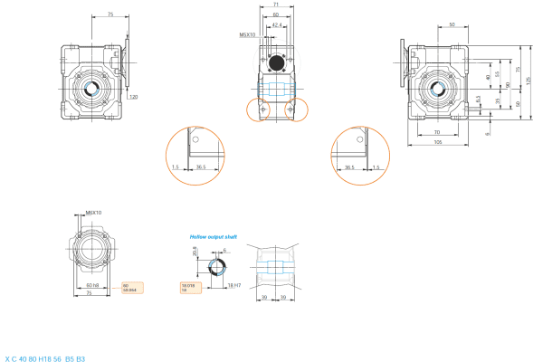 Reductor melcat 40 i50 56B5 H18 1