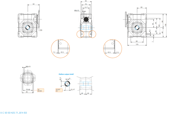 Reductor melcat 50 i7 5 71B14 H25 1