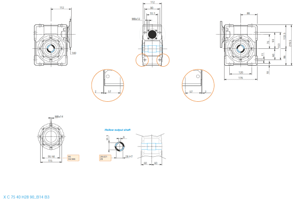 Reductor melcat 75 i7 5 90B14 H28 1