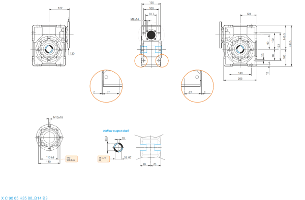 Reductor melcat 90 i25 80B14 H35 1