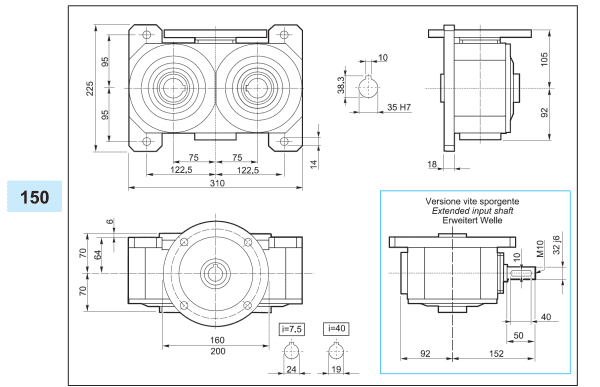 Reductor melcat cu iesire dubla VM 150 i7 5 90B5