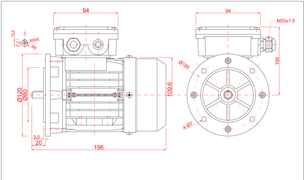 Motor electric trifazat 0.12kw 3000rpm 56 B5 aLL - Dimensiune motor 56B5