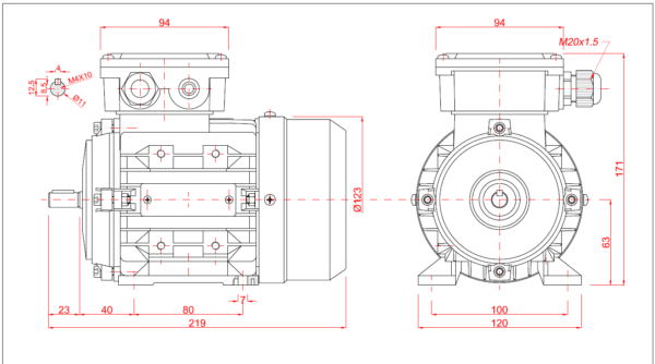 Motor electric trifazat 0.18kw 3000rpm 63 B3 IE2 aLL - Dimensiune motor 63B3