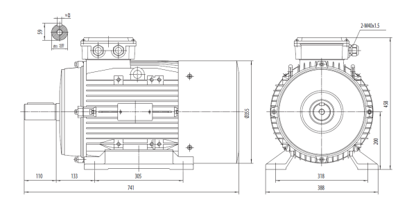 Motor electric trifazat 18.5kw 1000rpm 180 B3 - Dimensiuni Motor electric trifazat 18.5kw 1000rpm 200 B3