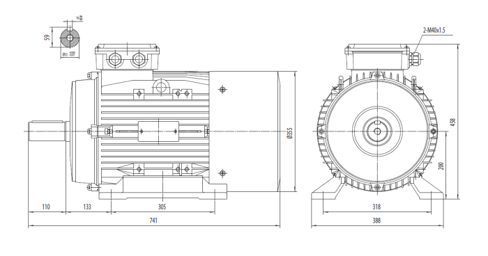 Motor electric trifazat 18.5kw 1000rpm 200 B3 - Dimensiuni Motor electric trifazat 18.5kw 1000rpm 200 B3