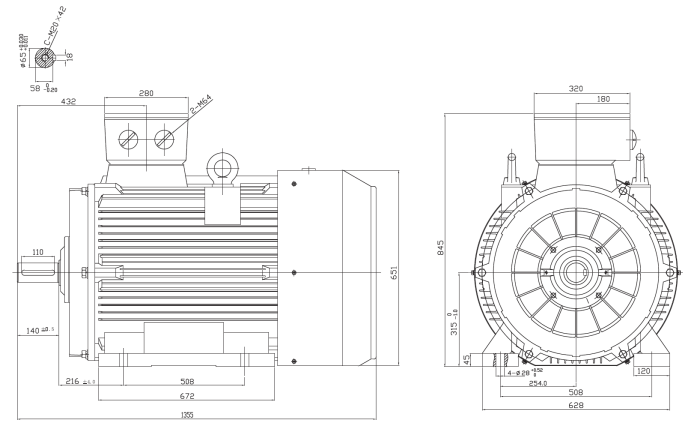 Motor electric trifazat 200kw 3000rpm 315 B3 IE2 aLL - Dimensiuni Motor electric trifazat 200kw 3000rpm 315 B3