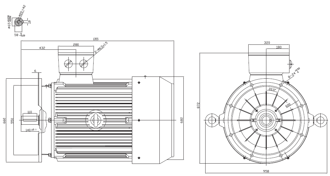 Dimensiuni Motor electric trifazat 200kw 3000rpm 315 B5 IE2 aLL Motor electric trifazat 200kw 3000rpm 315 B5 IE2 aLL - Dimensiuni Motor electric trifazat 200kw 3000rpm 315 B5 IE2 aLL