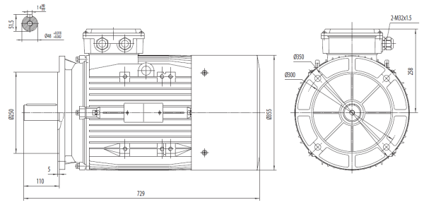Motor electric trifazat 22kw 1400rpm 180 B5 IE2 aLL - Dimensiuni Motor electric trifazat 22kw 1400rpm 180 B5