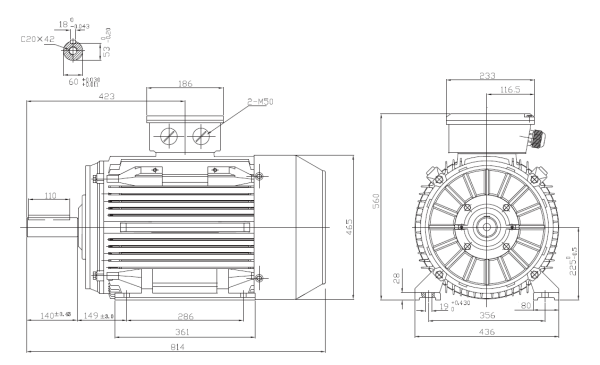 Dimensiuni Motor electric trifazat 37kw 1400rpm 225 B3