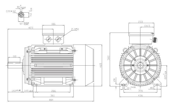 Dimensiuni Motor electric trifazat 37kw 1400rpm 225 B3