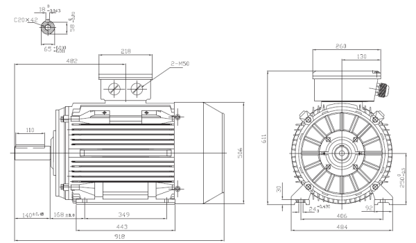 Motor electric trifazat 55kw 1400rpm 250 B3 IE2 aLL - Dimensiuni Motor electric trifazat 55kw 1400rpm 250 B3