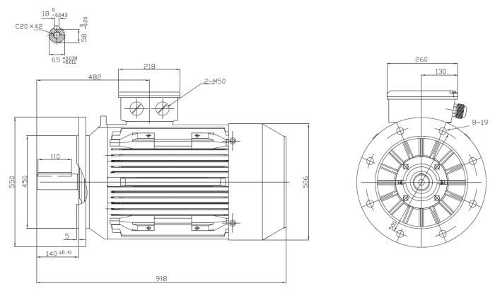 Motor electric trifazat 55kw 1400rpm 250 B5 aLL - Dimensiuni Motor electric trifazat 55kw 1400rpm 250 B5