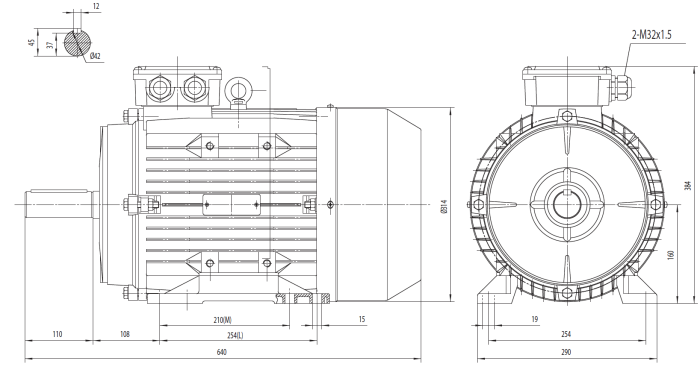 Dimensiuni Motor electric trifazat 7.5kw 1000rpm 160 B3 IE2 aLL