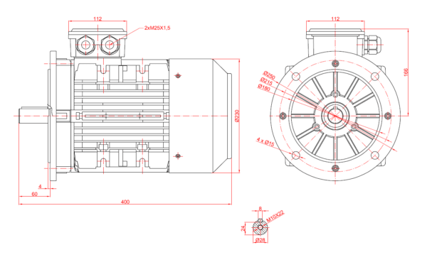 Motor electric trifazat 4kw 3000rpm 112 B5 aLL - Dimensiuni motor 112B5