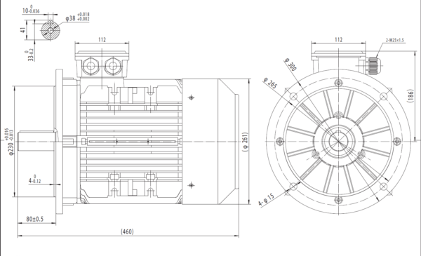 Motor electric trifazat 11kw 3000rpm 132 B5 aLL - Dimensiuni motor 132B5