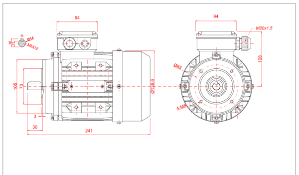 Motor electric trifazat 0.55kw 3000rpm 71 B14 aLL - Dimensiuni motor 71B14