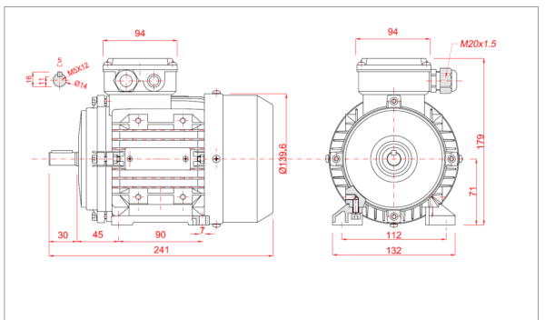 Motor electric trifazat 0.37kw 3000rpm 71 B3 aLL - Dimensiuni motor 71B3