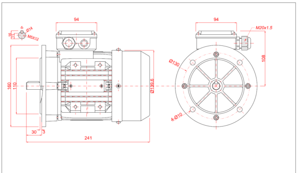 Motor electric trifazat 0.55kw 3000rpm 71 B5 IE2 aLL - Dimensiuni motor 71B5